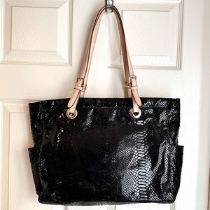 Michael Kors Snakeskin Black Large Jetset Tote Bag